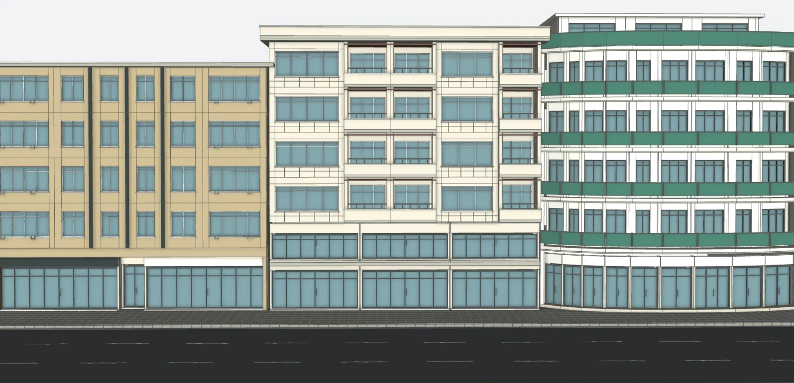 Bağdat Caddesi yapılarının yapay zeka ile SketchUp'ta oluşturulmuş 3D modeli